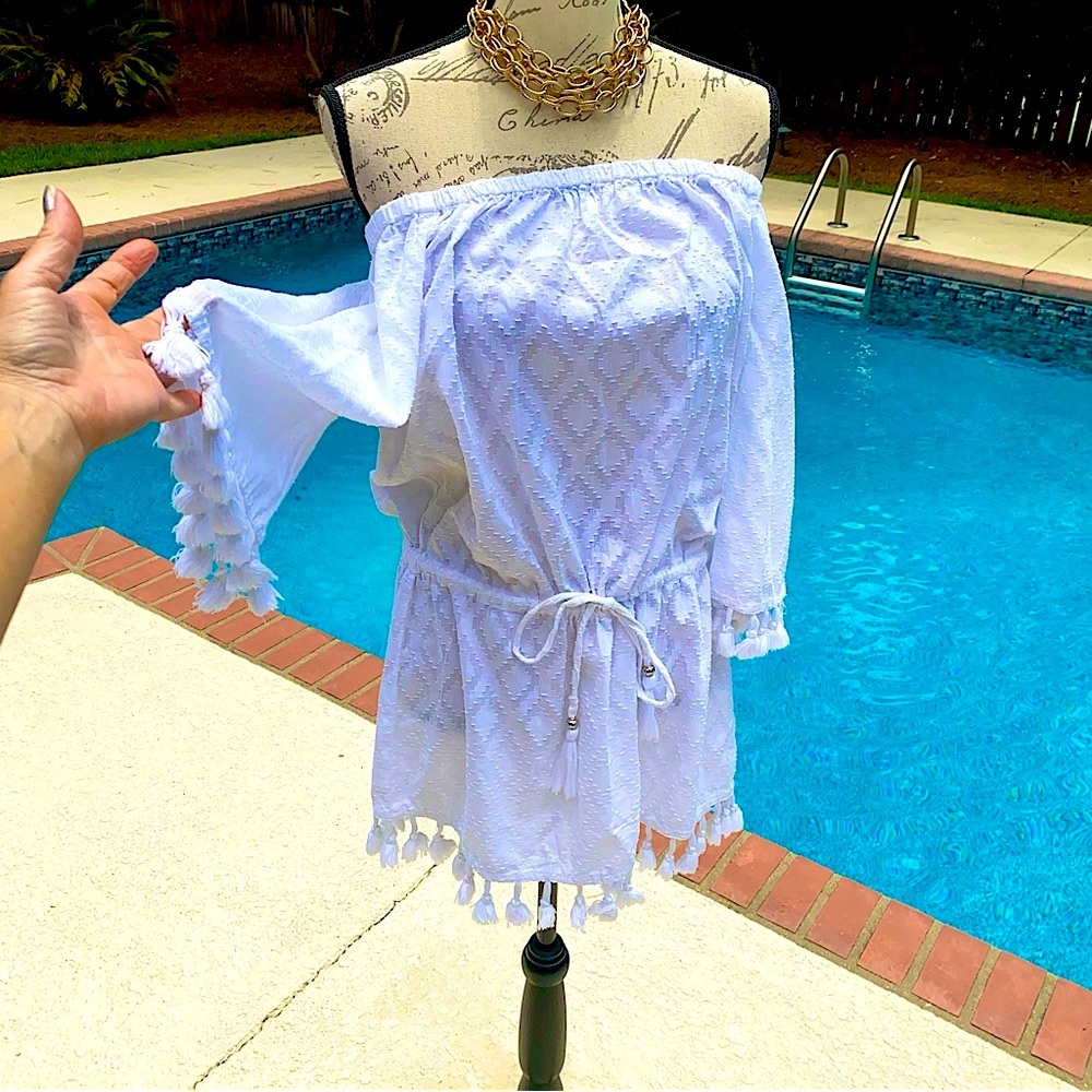 Blue Island off the shoulder coverup dress